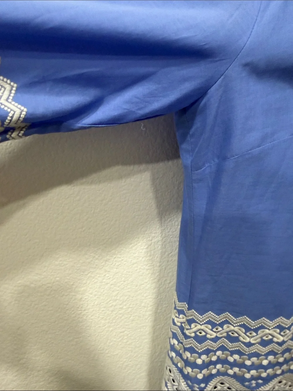 TORY BURCH  Zita Cornflower Blue Tunic with Cream Embroidery     size 14